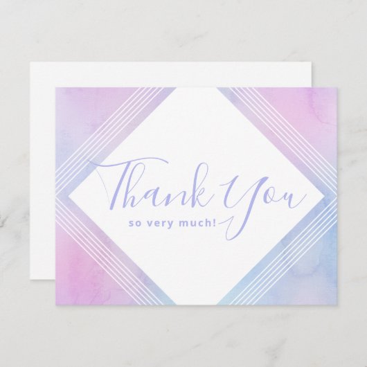 Pastel Waterverf Elegant Verjaardag Paarse Bedankkaart (Voorkant / Achterkant)