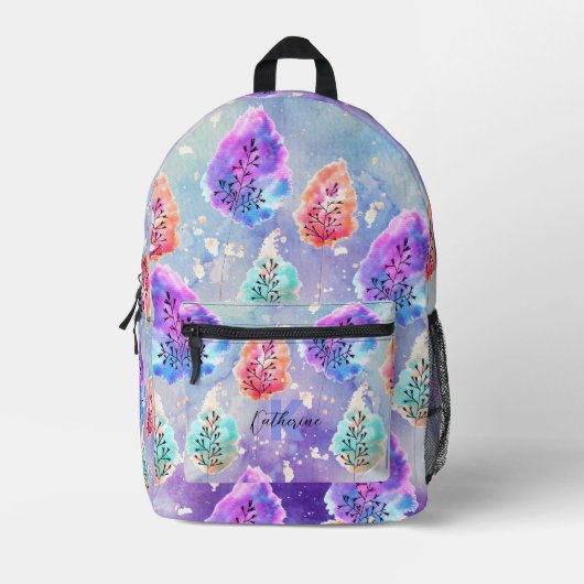 Pastel Waterverf en Ink Serene Magische Bladeren Bedrukte Rugzak (Voorkant)
