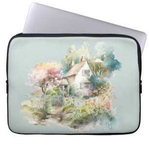 Pastel Waterverf Engels Cottage Laptop Sleeve