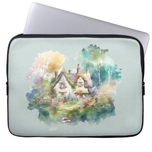 Pastel Waterverf Engels Cottage Laptop Sleeve