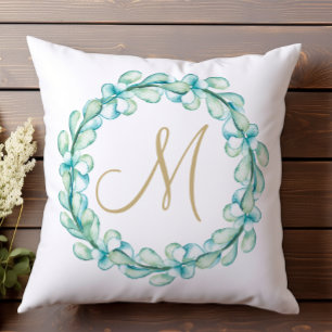 Pastel Waterverf Eucalyptus Krans Monogram Kussen