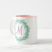 Pastel Waterverf Eucalyptus Wreatmonogram Tweekleurige Koffiemok (Voorkant links)