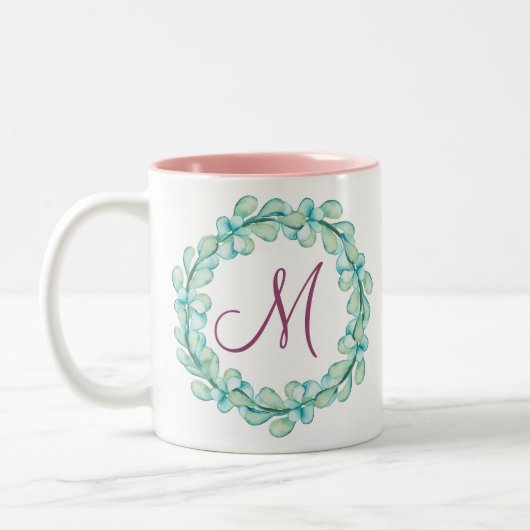 Pastel Waterverf Eucalyptus Wreatmonogram Tweekleurige Koffiemok (Links)
