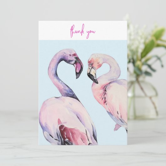 Pastel Waterverf Flamingo Bedankkaart (Staand voorkant)