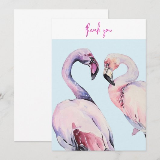 Pastel Waterverf Flamingo Bedankkaart (Voorkant / Achterkant)