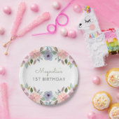  pastel Waterverf Floral Birthday Naam Papieren Bordje (Feest)