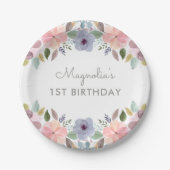 pastel Waterverf Floral Birthday Naam Papieren Bordje (Voorkant)