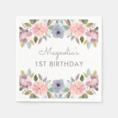  pastel Waterverf Floral Birthday Naam Servet (Voorkant)