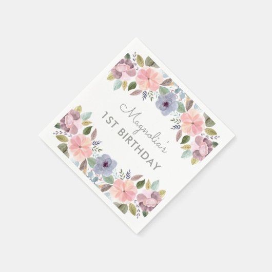  pastel Waterverf Floral Birthday Naam Servet (Hoek)