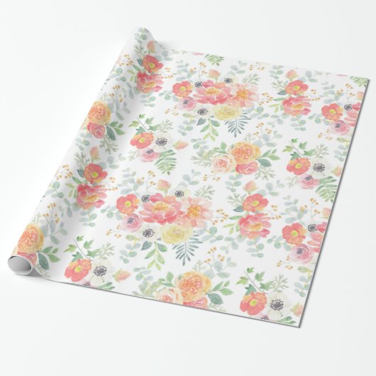  Pastel Waterverf Floral Cadeaupapier (Uitgerold)