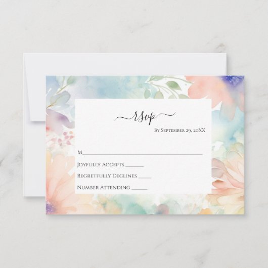 Pastel Waterverf Floral Elegant Bruiloft RSVP Kaar Kaart (Voorkant)