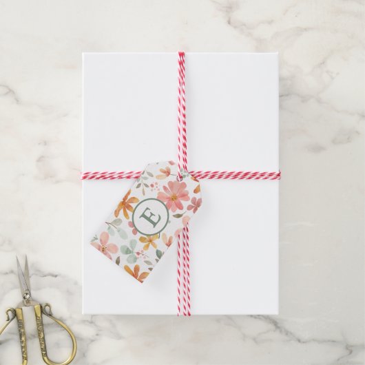 Pastel Waterverf Floral Gift Label met Monogram Cadeaulabel (Met Touw)