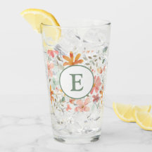 Pastel Waterverf Floral Glass Cup met Monogram