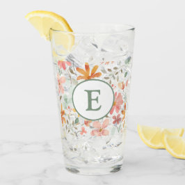 Pastel Waterverf Floral Glass Cup met Monogram Glas