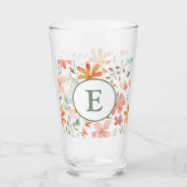 Pastel Waterverf Floral Glass Cup met Monogram Glas (Voorkant)