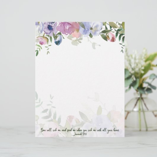 Pastel waterverf floral Jeremiah 29:13 scriptie (Staand voorkant)