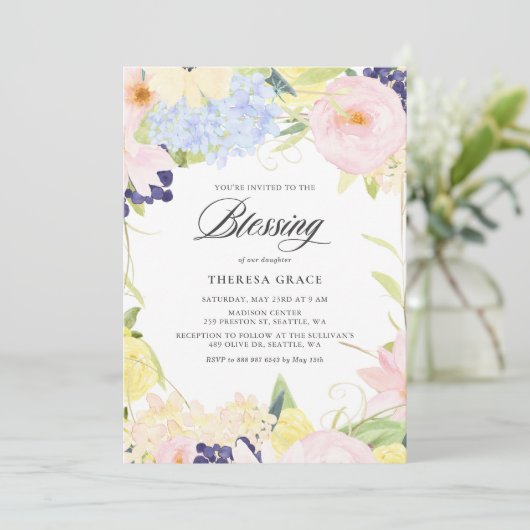 Pastel Waterverf Floral Lijst Blessing Kaart (Staand voorkant)