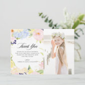 Pastel Waterverf Floral Lijst Eerste Gemeenschap Bedankkaart (Staand voorkant)