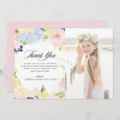 Pastel Waterverf Floral Lijst Eerste Gemeenschap Bedankkaart (Voorkant / Achterkant)