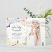 Pastel Waterverf Floral Lijst Eerste Gemeenschap Kaart (Staand voorkant)