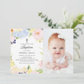 Pastel Waterverf Floral Lijst Foto Baptisme Kaart (Staand voorkant)