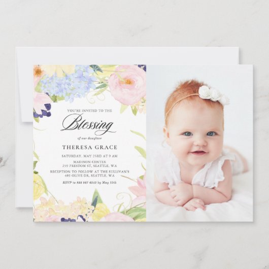 Pastel Waterverf Floral Lijst Fotoverzegeling Kaart (Voorkant)