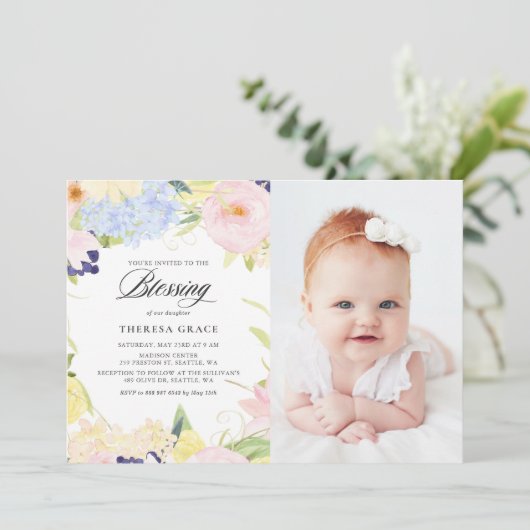 Pastel Waterverf Floral Lijst Fotoverzegeling Kaart (Staand voorkant)