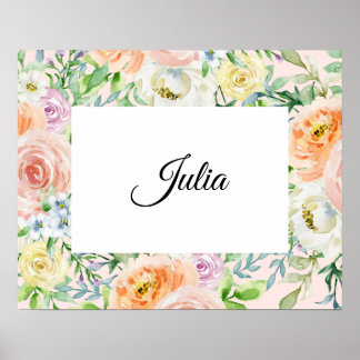 Pastel Waterverf Floral met naam Poster