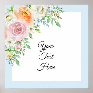 Pastel Waterverf Floral met  naam Poster