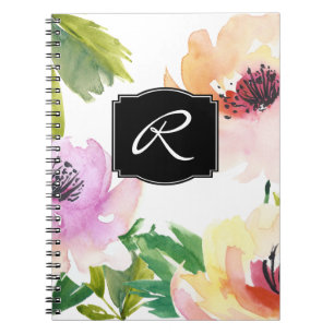Pastel Waterverf Floral Monogrammed Notitieboek