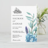 Pastel Waterverf Floral Muslim Weduwen Uitnodiging (Staand voorkant)