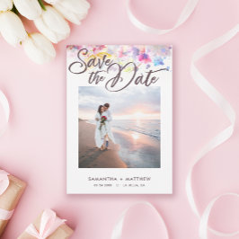 Pastel Waterverf Floral Photo Wedding Save The Date