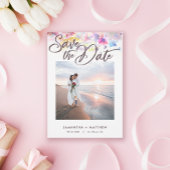 Pastel Waterverf Floral Photo Wedding Save The Date