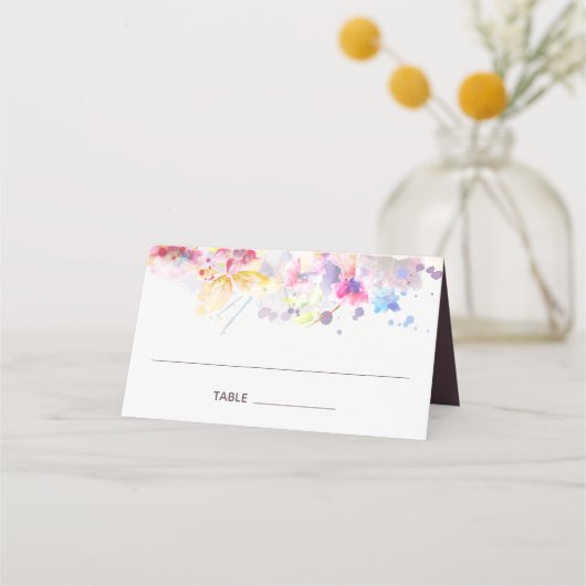 Pastel Waterverf Floral Place Card Plaatskaartje (Voorkant)