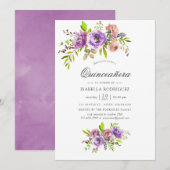 Pastel Waterverf Floral Quinceañera Kaart (Voorkant / Achterkant)