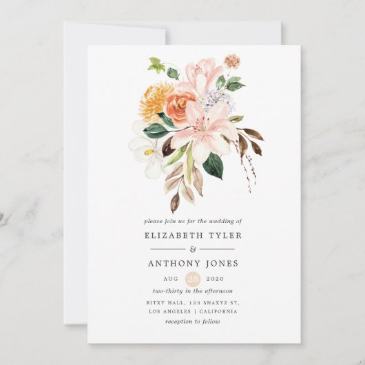 Pastel Waterverf Floral Spring Wedding Kaart (Voorkant)