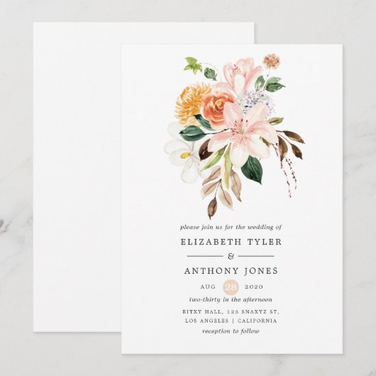 Pastel Waterverf Floral Spring Wedding Kaart (Voorkant / Achterkant)