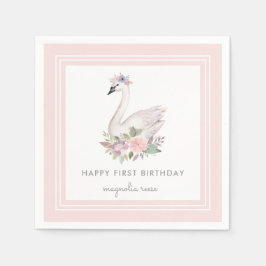 Pastel Waterverf Floral Swan Princess Birthday Servet