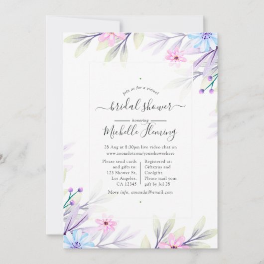 Pastel-Waterverf - Floral virtuele douche Kaart (Voorkant)