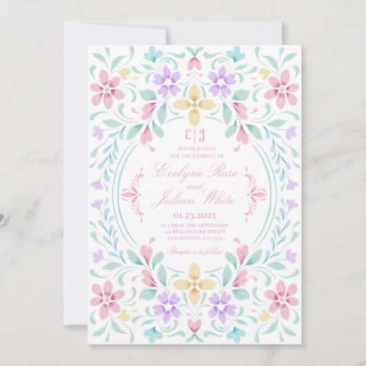 Pastel Waterverf Floral Weddenschap Kaart (Voorkant)