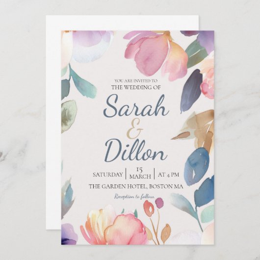 Pastel Waterverf Floral Weddenschap Kaart (Voorkant / Achterkant)