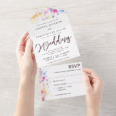 Pastel Waterverf Floral Wedding All In One Uitnodiging (Afscheurbaar)