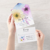 Pastel Waterverf Floral Wedding All In One Uitnodiging (Afscheurbaar)