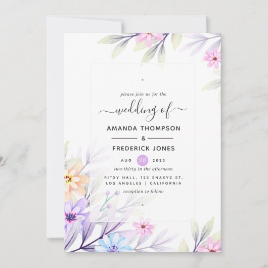 Pastel Waterverf Floral Wedding Kaart (Voorkant)