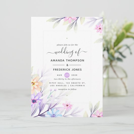 Pastel Waterverf Floral Wedding Kaart (Staand voorkant)