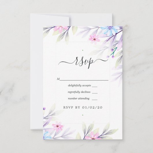 Pastel Waterverf Floral Wedding RSVP Kaartje (Voorkant)