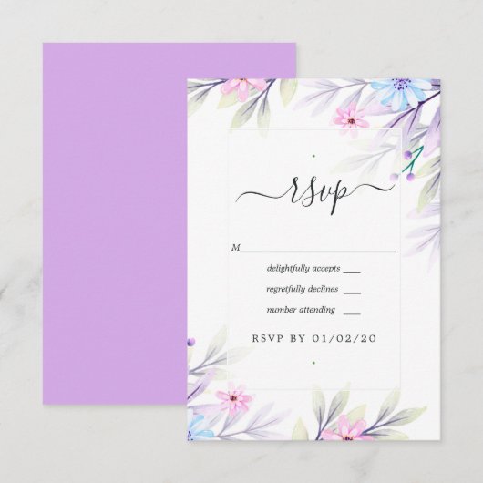 Pastel Waterverf Floral Wedding RSVP Kaartje (Voorkant / Achterkant)