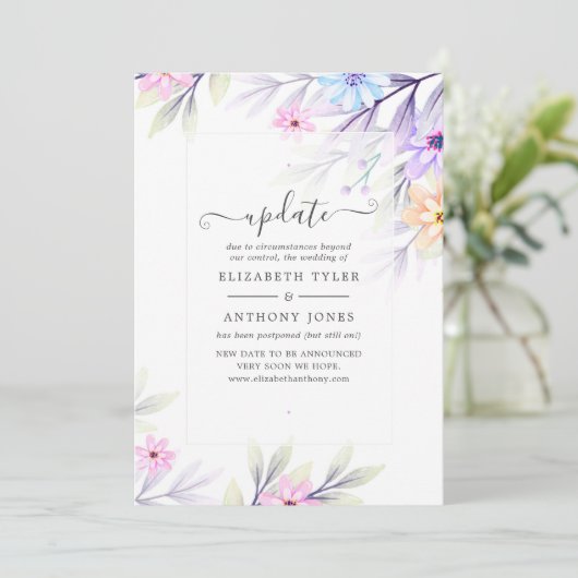 Pastel Waterverf Floral Wedding Update Kaart (Staand voorkant)