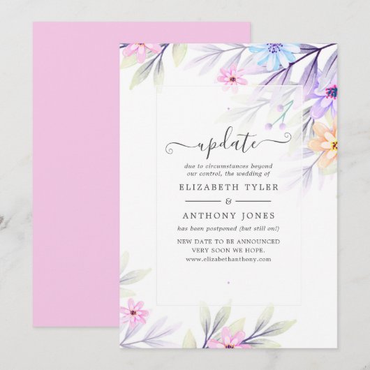 Pastel Waterverf Floral Wedding Update Kaart (Voorkant / Achterkant)