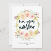 Pastel Waterverf Floral WreatHappy Easter Feestdagenkaart (Voorkant)